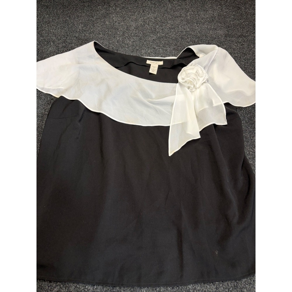 Roamans Womens Plus Size 26W Black White Ruffle Rosette Blouse Top 03-7451-2